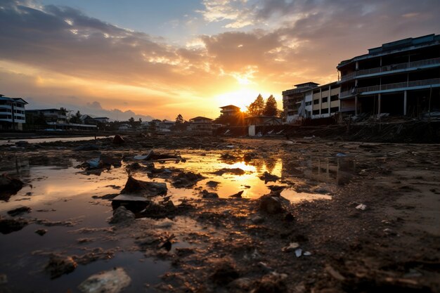 Natural disaster concept with flood