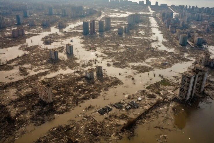 Natural disaster concept with flood