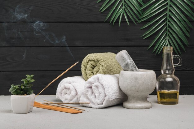 Natural elements for spa with aromatic incense