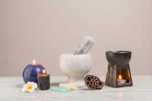 Free photo natural elements for spa with candles