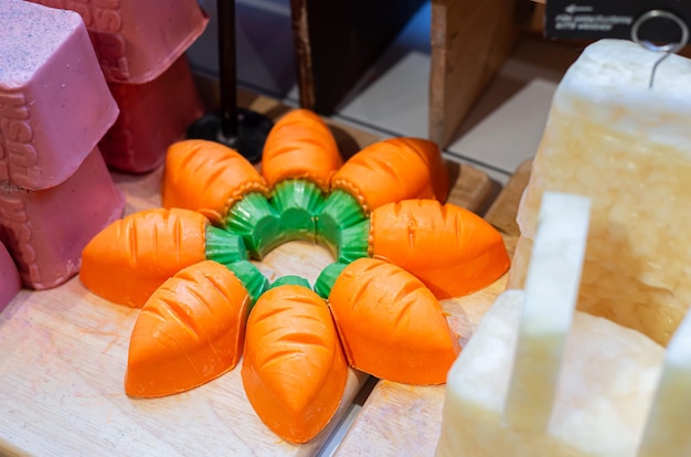 Natural handmade soap in the form of carrots