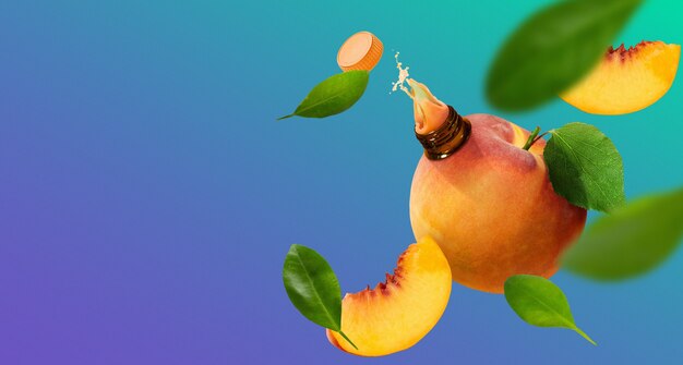 天然桃果汁と葉っぱのアレンジ