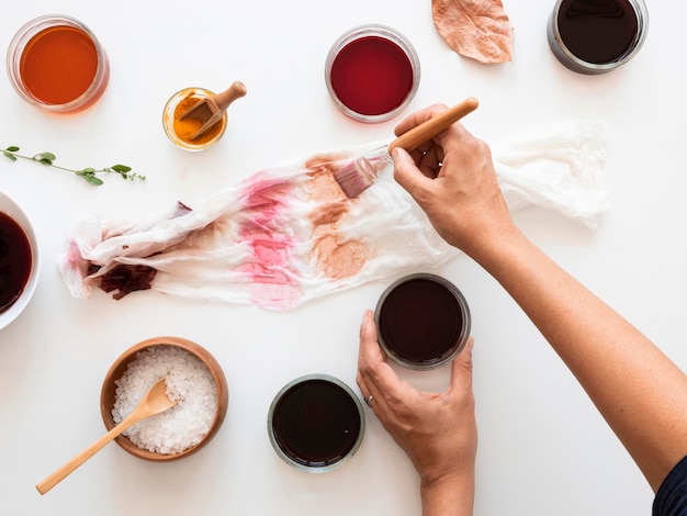 Natural pigments on white cloth assortment