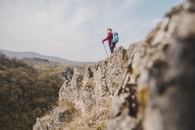 Free photo natural scene with hiker