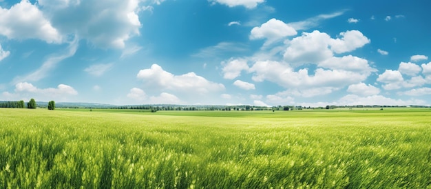 Бесплатное фото Естественная живописная панорама зеленого поля, созданное искусственным интеллектом изображение