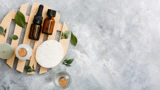 Natural serum product on wooden tray