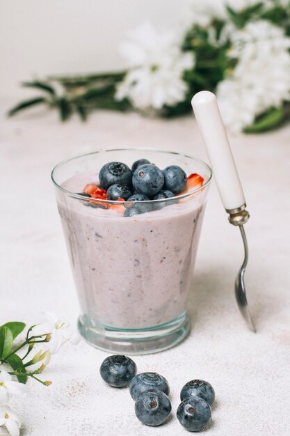 Natural smoothie with blueberry and strawberry