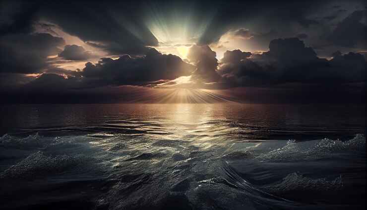 Free Photo nature beauty at dusk sky meets water generative ai