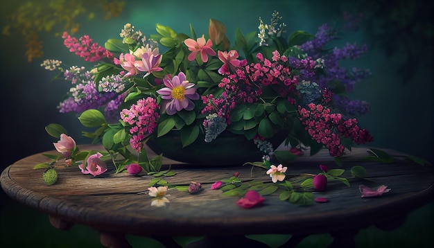 Красота природы в цветочной подарочной композиции в помещении, созданная искусственным интеллектом