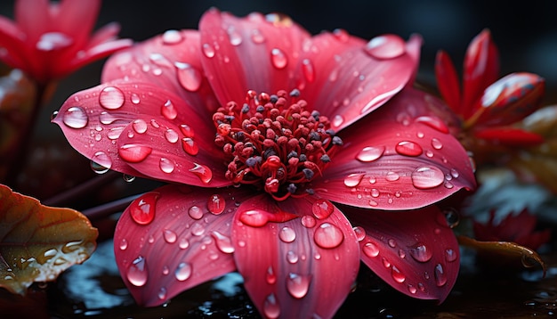 人工知能が生み出す雨粒に濡れた一輪の花に宿る自然美