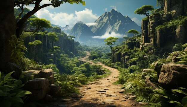 Nature beauty in a tropical rainforest a tranquil journey through mountains generated by artificial intelligence