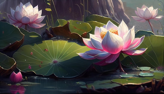 Nature elegance Pink lotus blossom floats peacefully generative AI