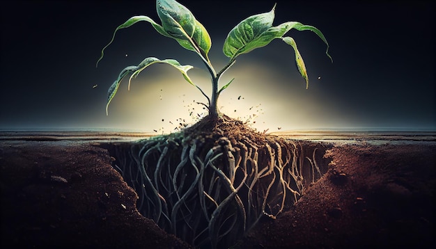 Nature Growth Tree Plant Leaf Water Root generative AI