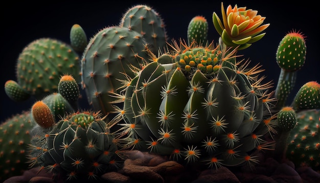 Nature illustration shows green spiked succulent plant generative AI