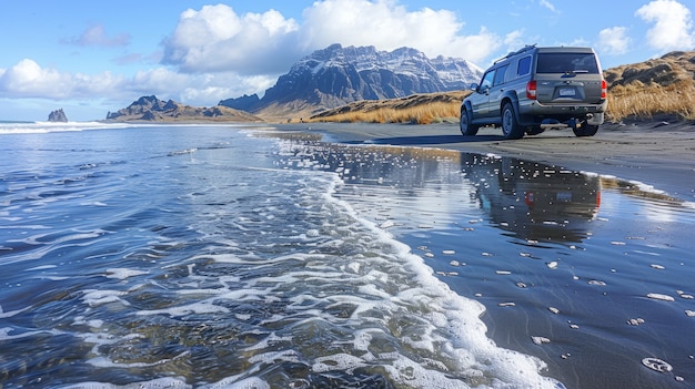 Foto gratuita paesaggio naturale con sabbia nera sulla spiaggia