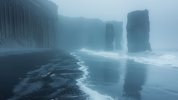 ビーチの黒い砂の自然風景