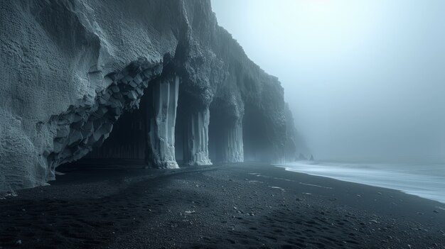 ビーチの黒い砂の自然風景