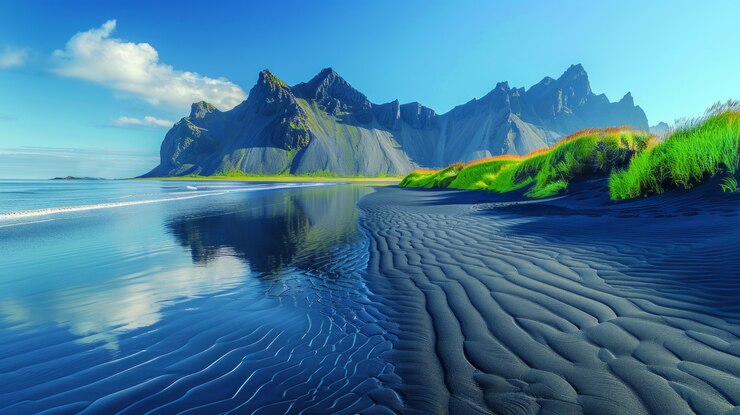 Free Photo nature landscape with black sand on beach