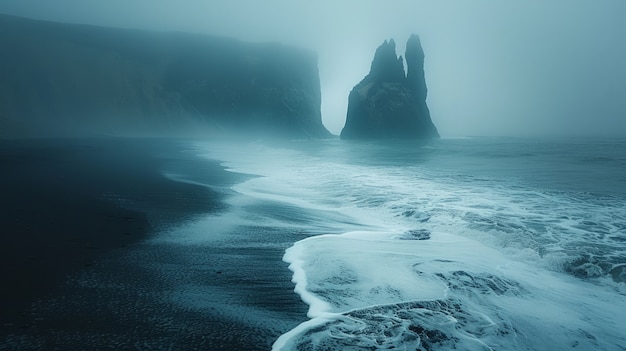 Foto gratuita paesaggio naturale con sabbia nera sulla spiaggia