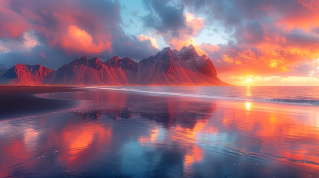 Nature landscape with black sand on beach