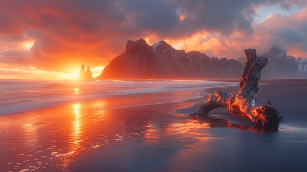 Nature landscape with black sand on beach