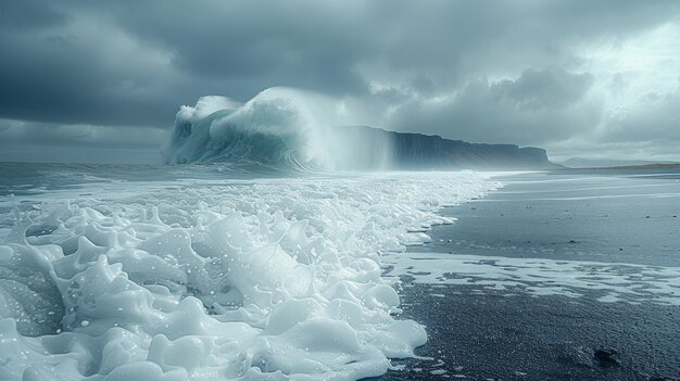 Nature landscape with black sand on beach