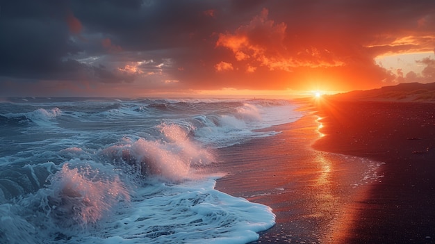 Foto gratuita paesaggio naturale con sabbia nera sulla spiaggia