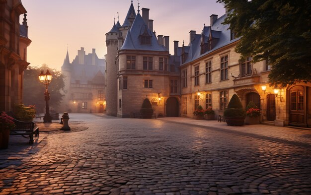 Nature landscape with castle building