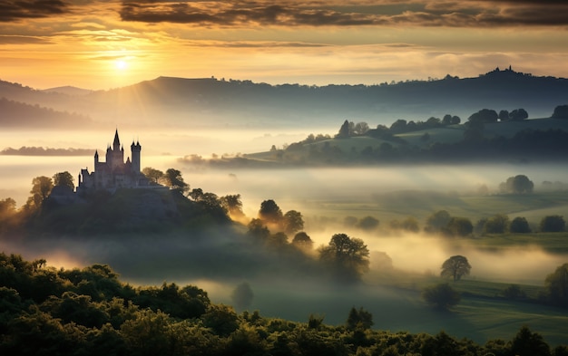 Nature landscape with castle building