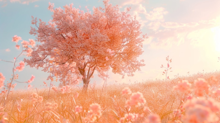 Free Photo nature landscape with dreamy aesthetic and color of the year tones