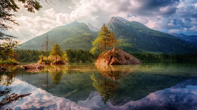 Nature landscape with lake and mountain