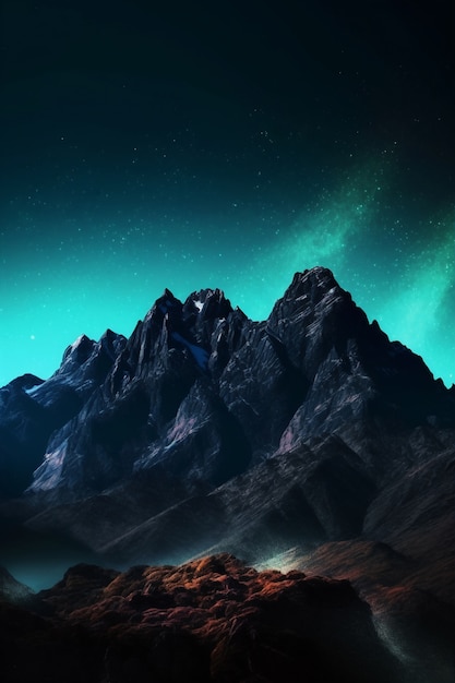Nature landscape with mountains and starry night sky