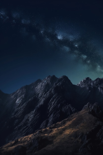 Nature landscape with mountains and starry night sky