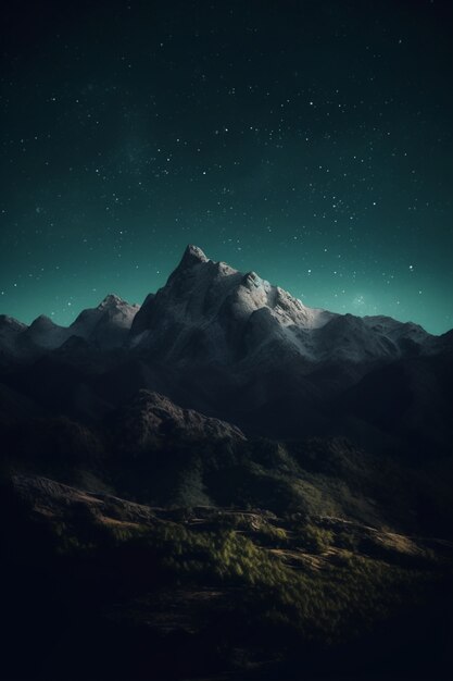 Nature landscape with mountains and starry night sky