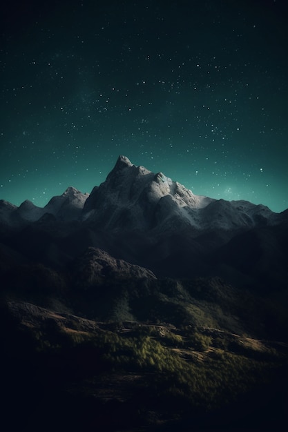 Ландшафт природы с горами и звездным ночным небом