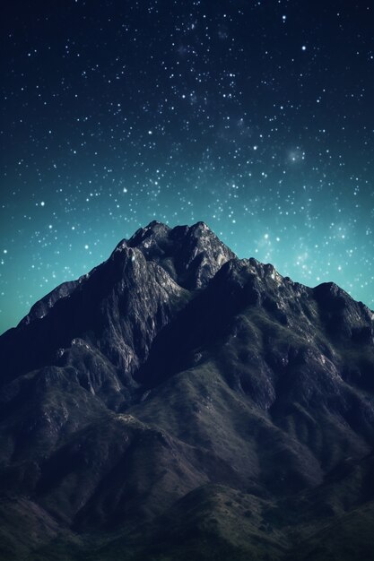 Nature landscape with mountains and starry night sky