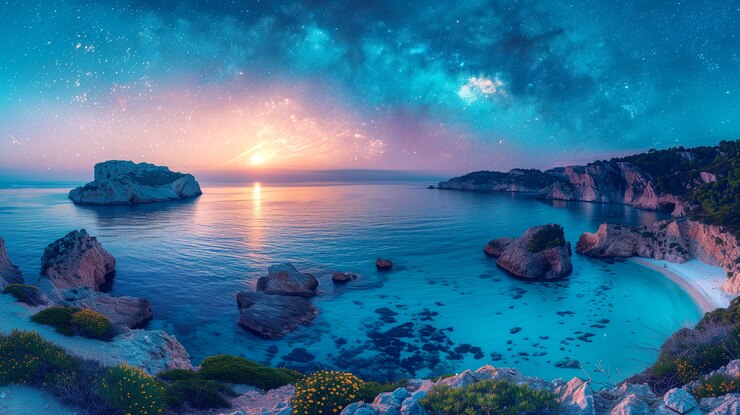 Free Photo nature landscape with starry clear sky