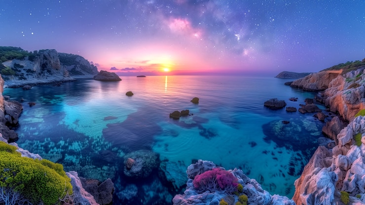 Free Photo nature landscape with starry clear sky