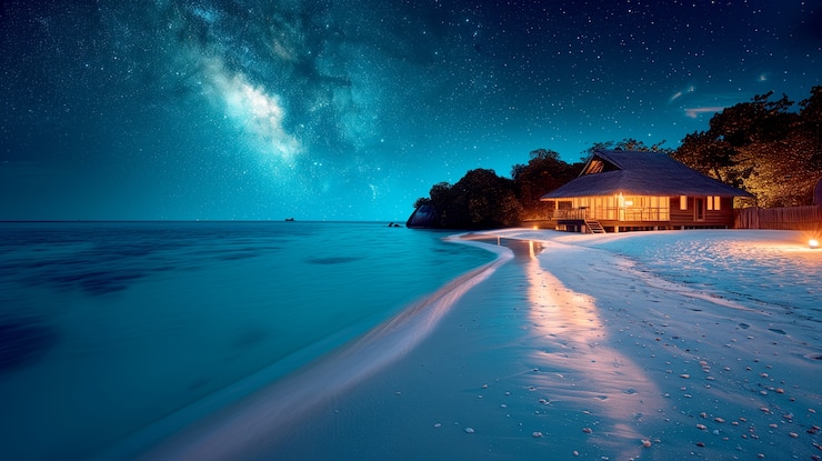 Free Photo nature landscape with starry clear sky