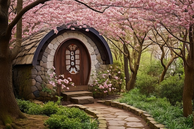 植生と小屋スタイルの家のある自然の風景