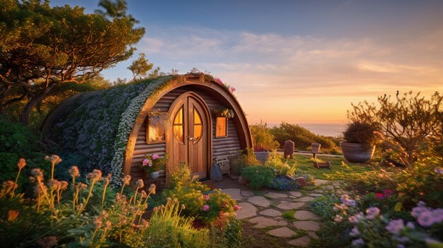 植生と小屋スタイルの家のある自然の風景