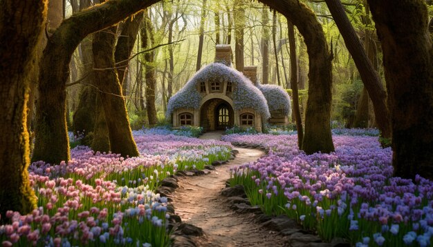 植生と小屋スタイルの家のある自然の風景