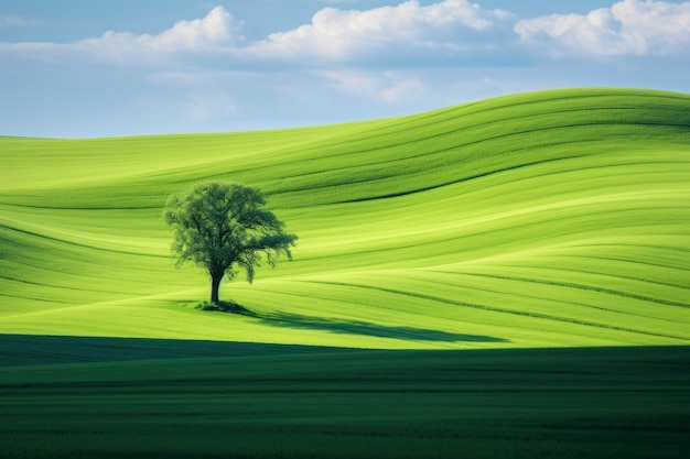 Природный пейзаж с видом на дерево и поле