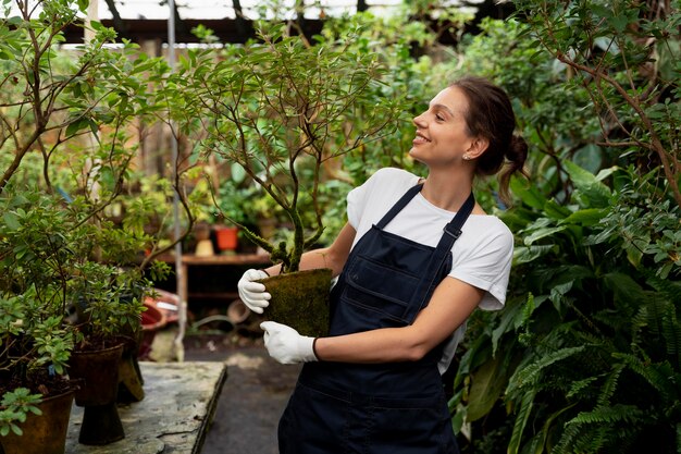 Nature lover working in a greenhouse