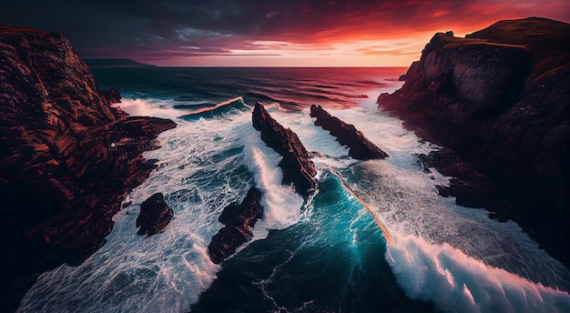 Nature majestic beauty coastline awashed in sunset generative AI
