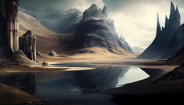 Majestic Mountain Range Illustration: Free Download for Panoramic Adventure Generative AI