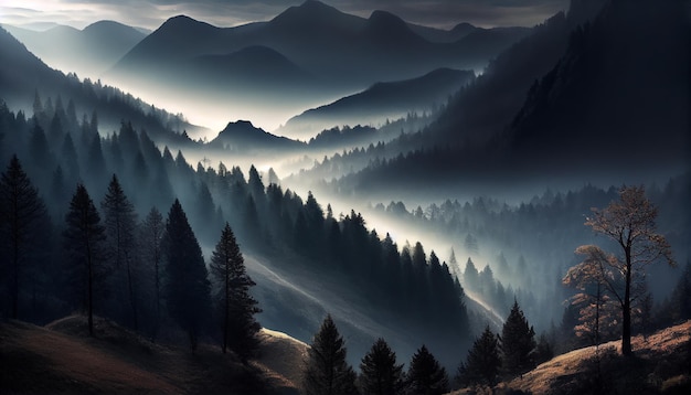 Nature panoramic beauty in mountainous terrain generative AI