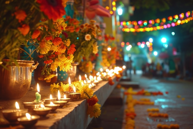 Foto gratuita decorazione delle candele navratri altamente dettagliata