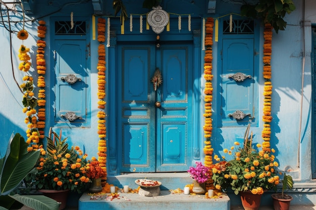 無料写真 ナヴラトリの非常に詳細なドア装飾