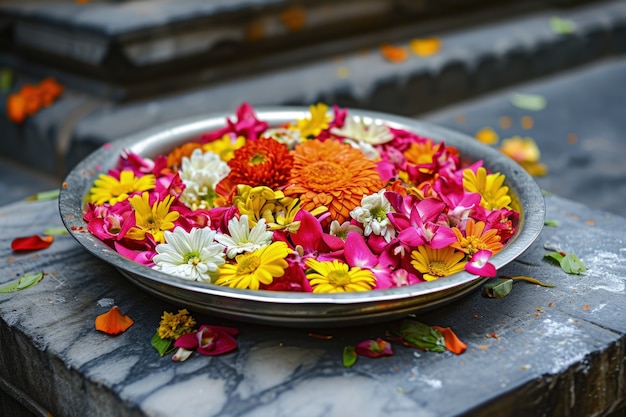 無料写真 ナヴラトリの非常に詳細な花の装飾